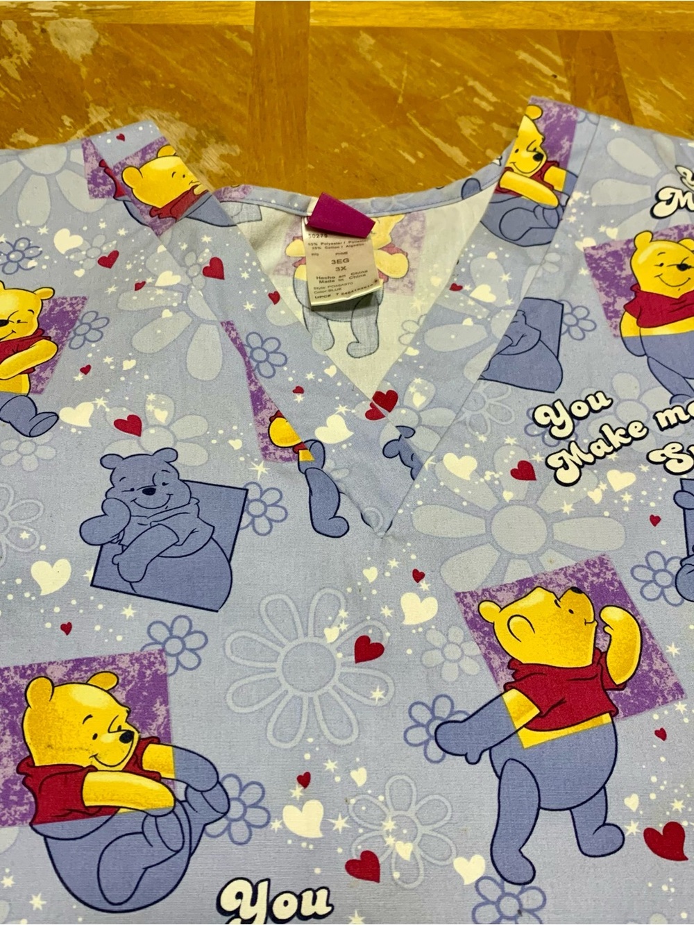 DISNEY Winnie the Pooh Bear BLUE V-Neck Scrub Top Size 3X